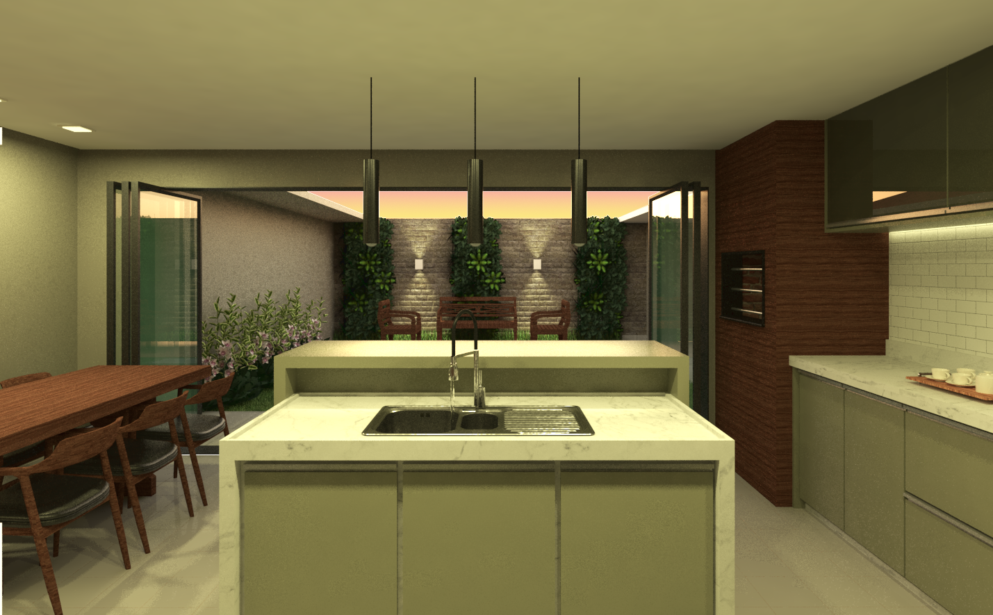 3-1 Render de uma cozinha de um Projeto de Interiores feito pela EMPEC