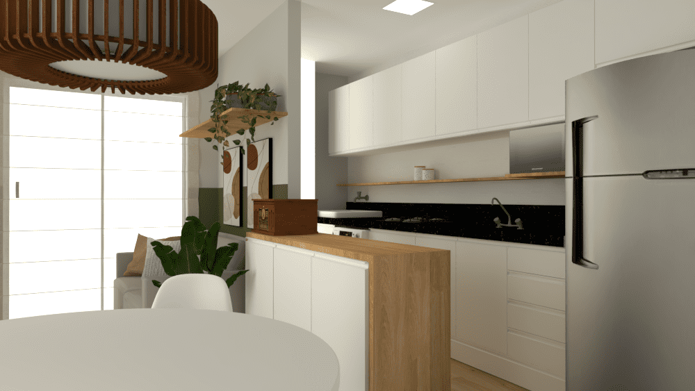 Render de uma cozinha de um Projeto de Interiores feito pela EMPEC